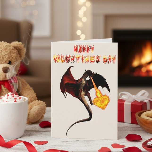 Happy Valentine's day Red Dragon Feuer Herz Karte (Von Creator hochgeladen)