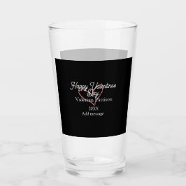Happy Valentine's day red glitter heart black name Glas