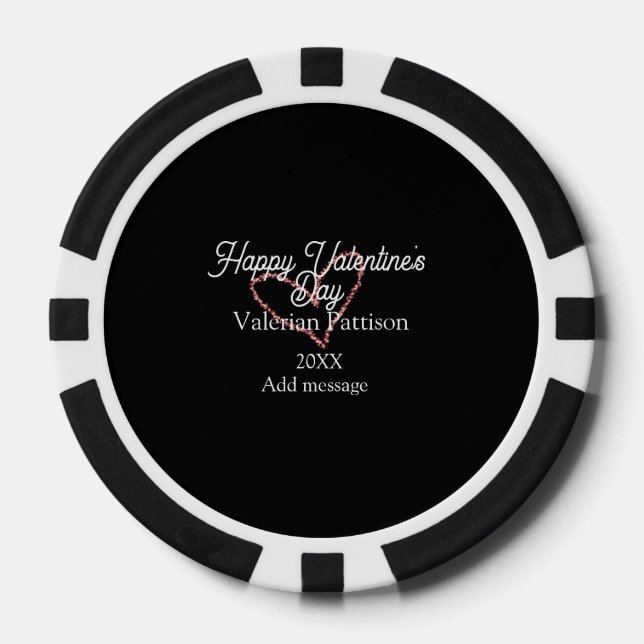 Happy Valentine's day red glitter heart black name Pokerchips (Vorderseite)