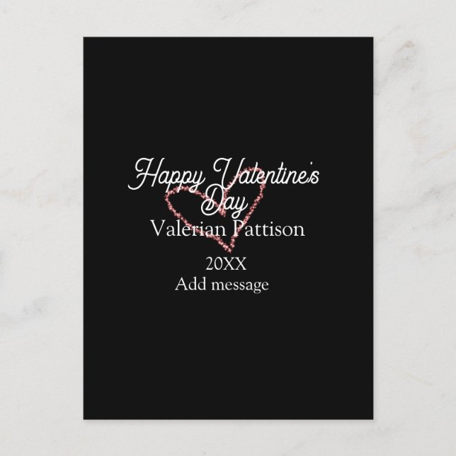 Happy Valentine's day red glitter heart black name Postkarte (Vorderseite)