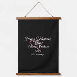 Happy Valentine's day red glitter heart black name Wandteppich Mit Holzrahmen