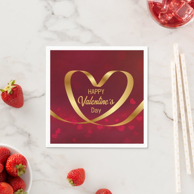 Happy Valentine's Day Red Gold Herz Band Serviette (Beispiel)
