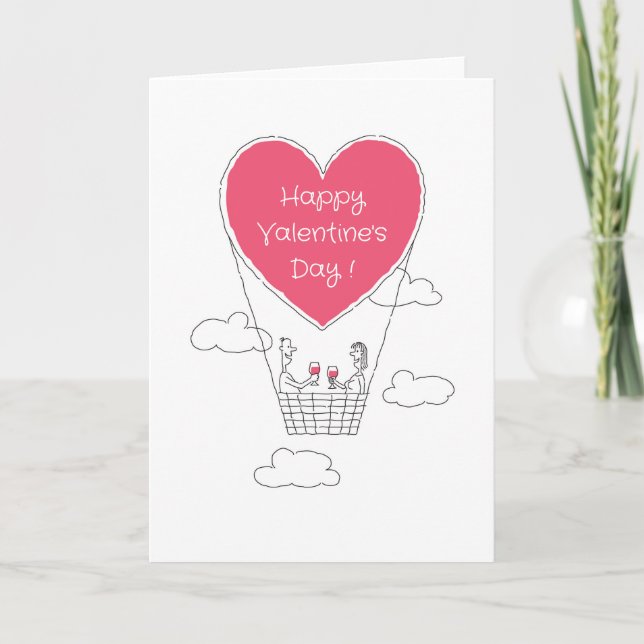 Happy Valentine's Day Red Heart Balloon Couple Karte (Vorderseite)