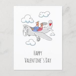 Happy Valentine's Day Red Heart Lovers Flugzeug Feiertagspostkarte