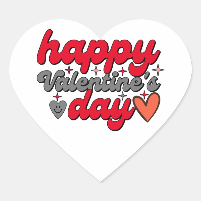 Happy Valentine's Day Red Heart mit Liebe Herz-Aufkleber (Vorderseite)