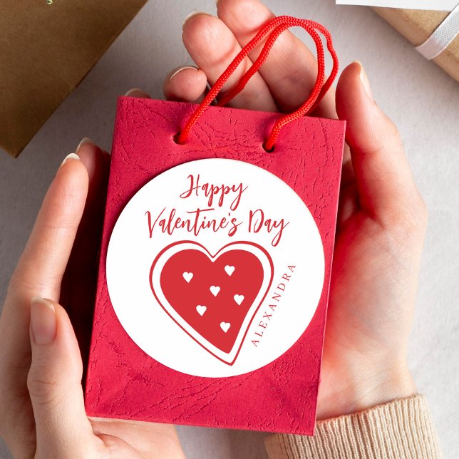 Happy Valentines Day red heart modern script Runder Aufkleber (Von Creator hochgeladen)