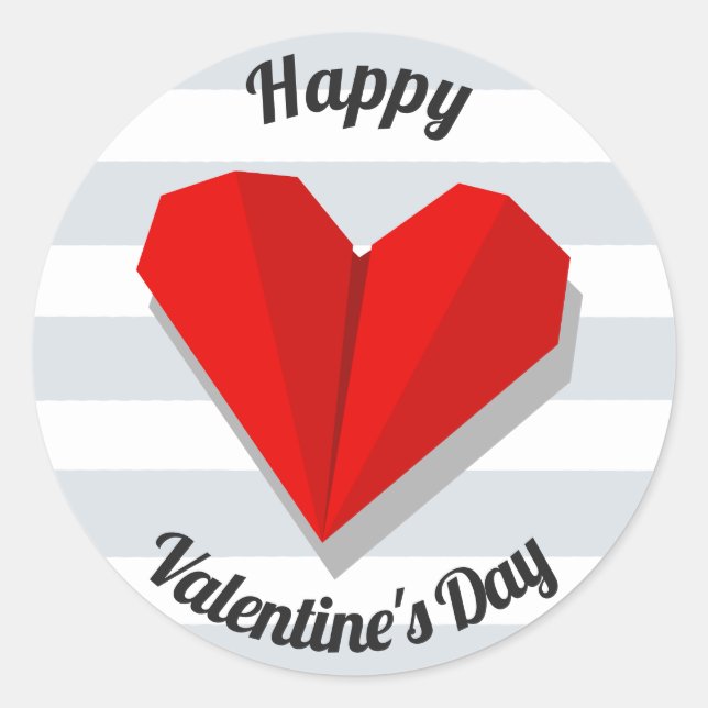 Happy Valentine's Day Red Heart Origami Sticker (Vorderseite)