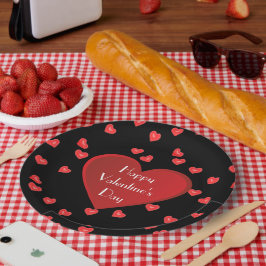 Happy Valentine's Day Red Heart Paper Plate Pappteller