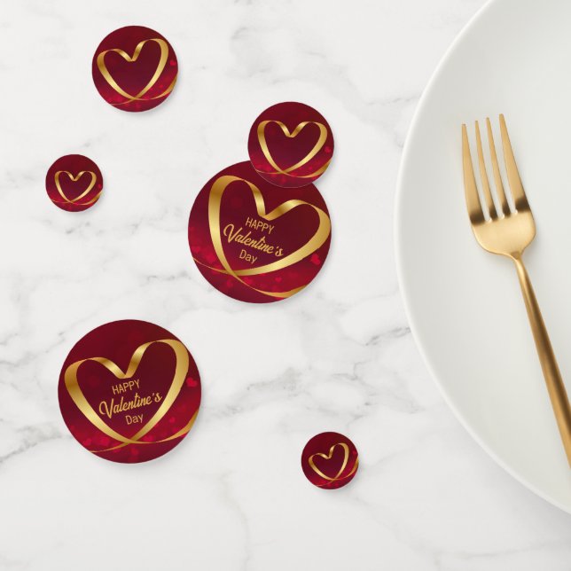 Happy Valentine's Day Red Heart Ribbon Gold Konfetti (Gruppe)