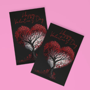 Happy Valentine's Day Red Heart Tree Postkarte