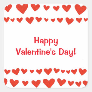 Happy Valentines Day Red Hearts Border Stickers