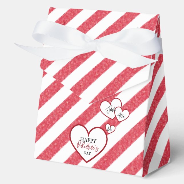 Happy Valentine's Day Red Hearts Chalk Stripes Geschenkschachtel (Vorderseite)
