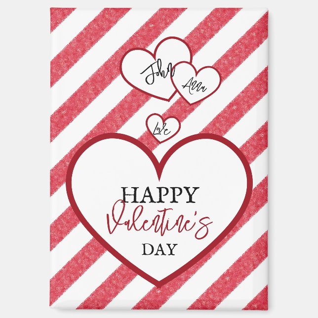 Happy Valentine's Day Red Hearts Chalk Stripes Magnet (Vorderseite)