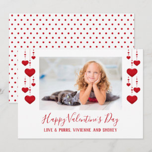 Happy Valentine's Day Red Hearts Flat Foto Card Feiertagskarte