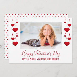 Happy Valentine's Day Red Hearts Flat Foto Card Feiertagskarte