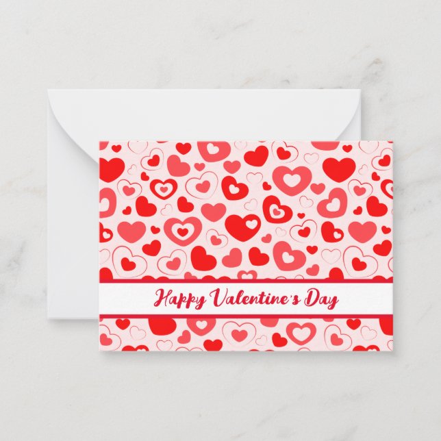 Happy Valentine's Day Red Hearts Flat Note Card Mitteilungskarte (Vorderseite)