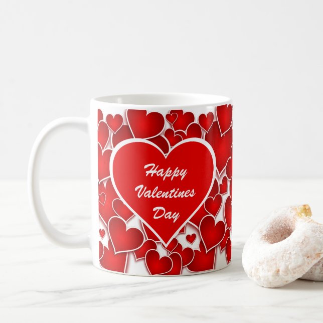 Happy Valentines Day Red Hearts Kaffeetasse (Mit Donut)