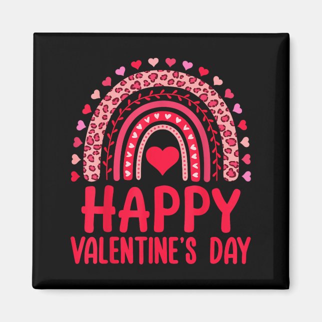 Happy Valentines Day Red Hearts Rainbow Leopard Wo Magnet (Vorne)