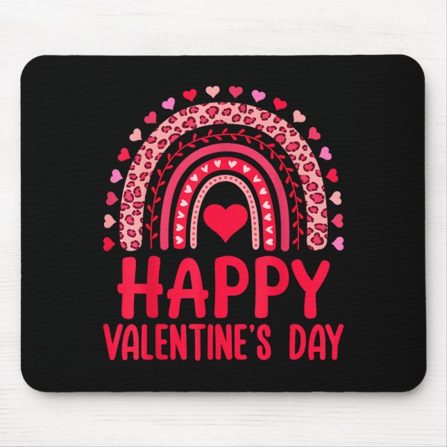Happy Valentines Day Red Hearts Rainbow Leopard Wo Mousepad (Vorne)