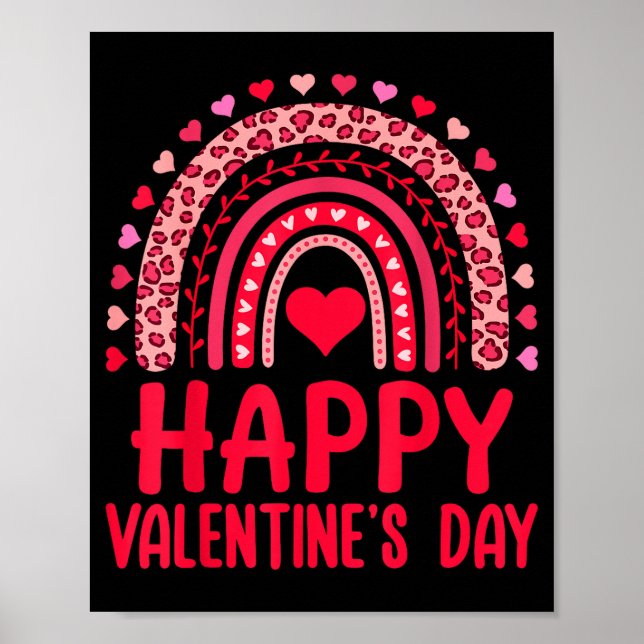 Happy Valentines Day Red Hearts Rainbow Leopard Wo Poster (Vorne)