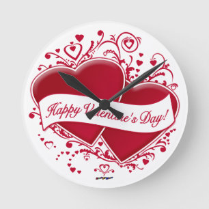 Happy Valentine's Day! Red Hearts Runde Wanduhr