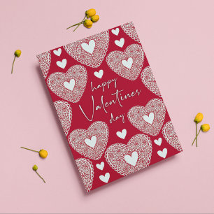 Happy Valentine's Day Red Lace Heart Card Karte