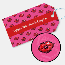 Happy Valentine's Day Red Lips Pixel Art Muster Geschenkanhänger