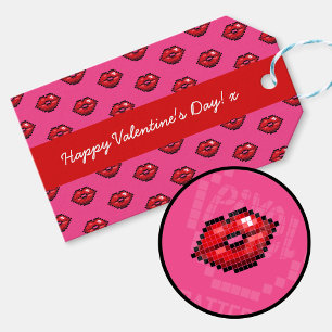 Happy Valentine's Day Red Lips Pixel Art Muster Geschenkanhänger