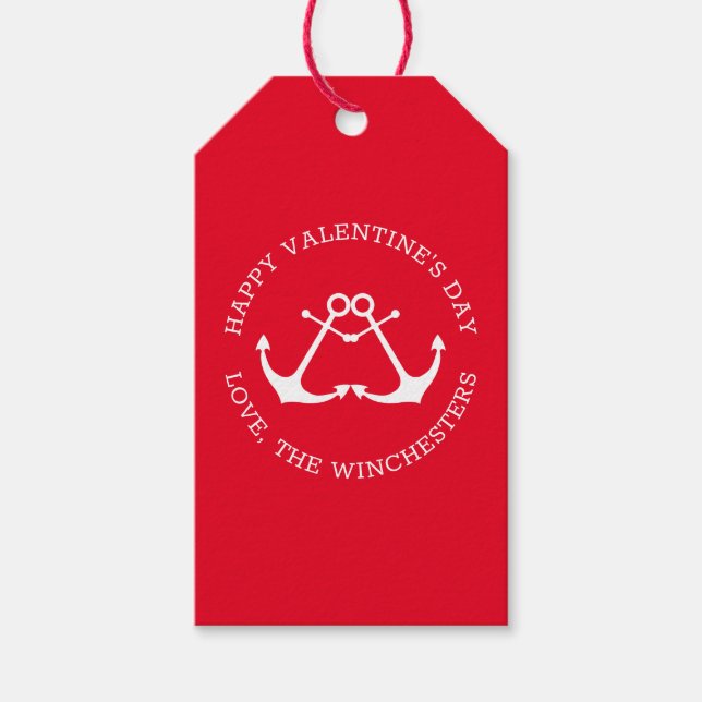 Happy Valentine's Day Red nautical anchors custom Geschenkanhänger (Vorderseite)