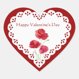 Happy Valentine's Day Red Poppy Garden Pflanze Herz-Aufkleber