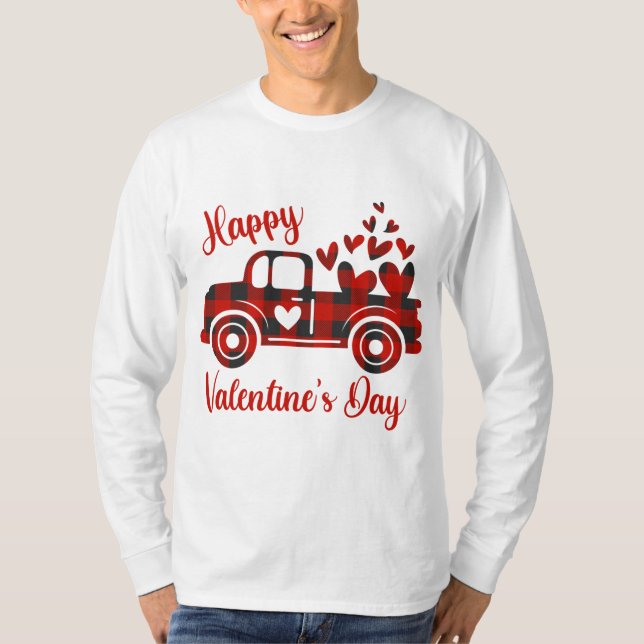 Happy Valentine's Day Red Truck Herz Liebe Herz He T-Shirt (Vorderseite)