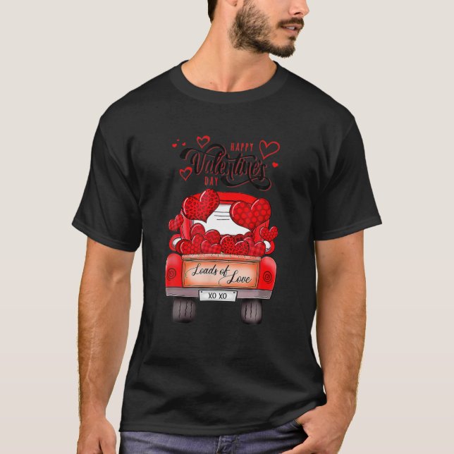 Happy Valentine's Day Red Truck mit Herz T-Shirt (Vorderseite)