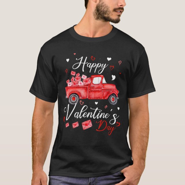 Happy Valentines Day Red Truck mit Postbriefen T-Shirt (Vorderseite)