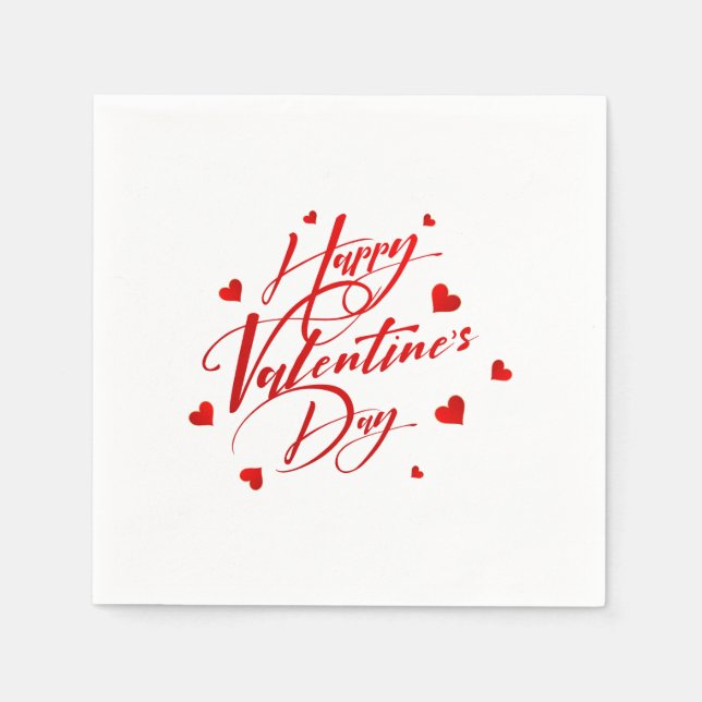 Happy Valentine's Day Red Typography and Hearts Serviette (Vorderseite)
