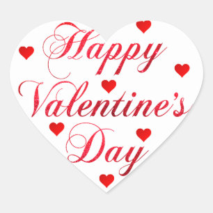 HAPPY VALENTINE's DAY Red White Glitzer Herzens Herz-Aufkleber