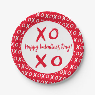 Happy Valentine's Day Red White XOXO Muster Pappteller