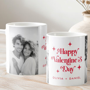 Happy Valentines Day Retro Stars Rotes Foto Kaffeetasse