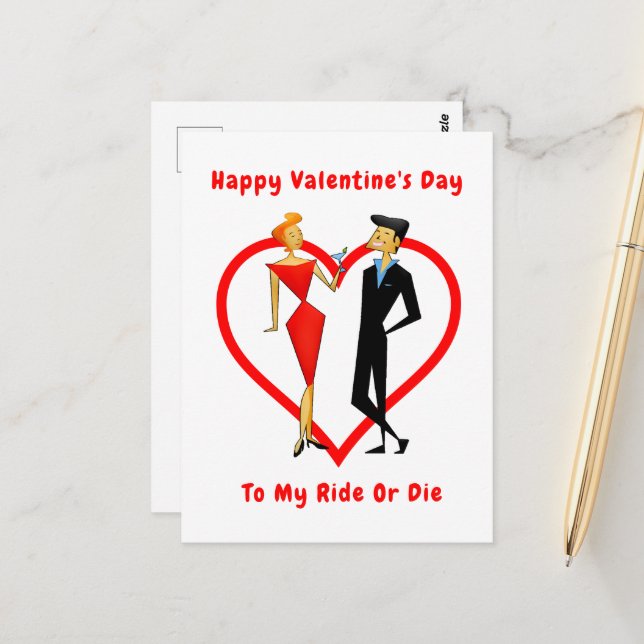 Happy Valentine's Day Ride oder Die Postkarte (Vorderseite/Rückseite Beispiel)