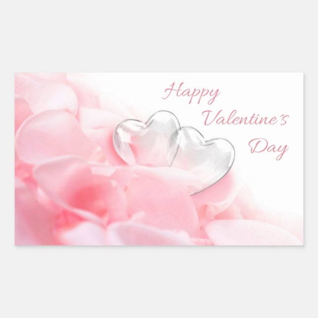Happy Valentine's Day Romantic Glass Hearts Rechteckiger Aufkleber (Vorderseite)