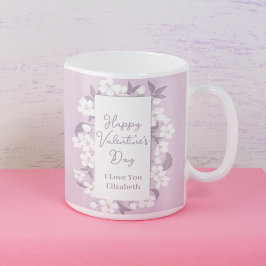 Happy Valentine's Day Romantic Pink Floral Custom Kaffeetasse