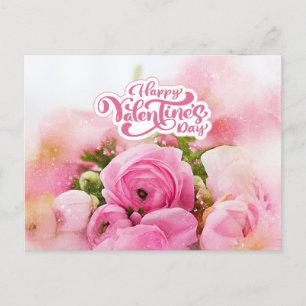 Happy Valentine's Day Rosa Blume Postkarte