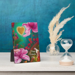 Happy Valentines Day - Rosa Blume und Herzen Fotoplatte