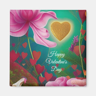 Happy Valentines Day - Rosa Blume und Herzen Magnet