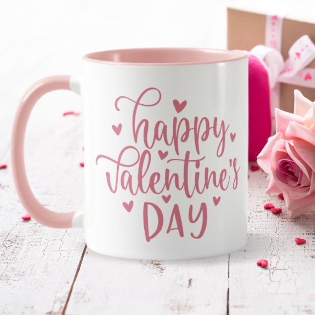 Happy Valentine's Day Rosa Herzen Tasse (Von Creator hochgeladen)