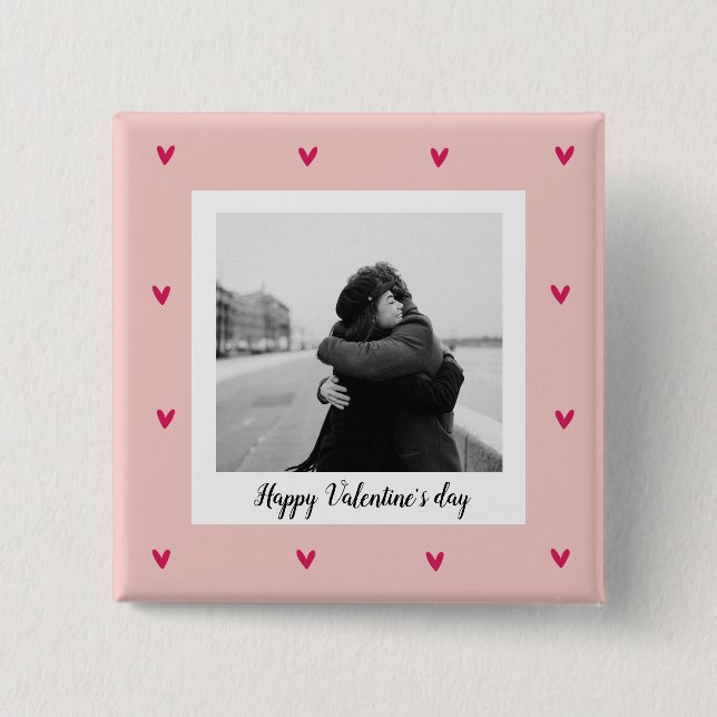 Happy Valentine's Day | Rosa und rotes Herz | Gesc Button (Vorderseite)