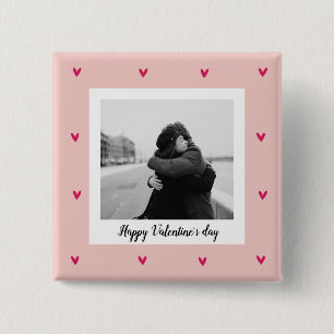 Happy Valentine's Day   Rosa und rotes Herz   Gesc Button