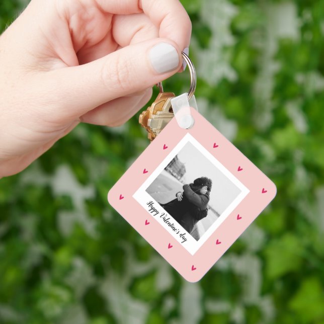 Happy Valentine's Day | Rosa und rotes Herz | Gesc Schlüsselanhänger (Hand)