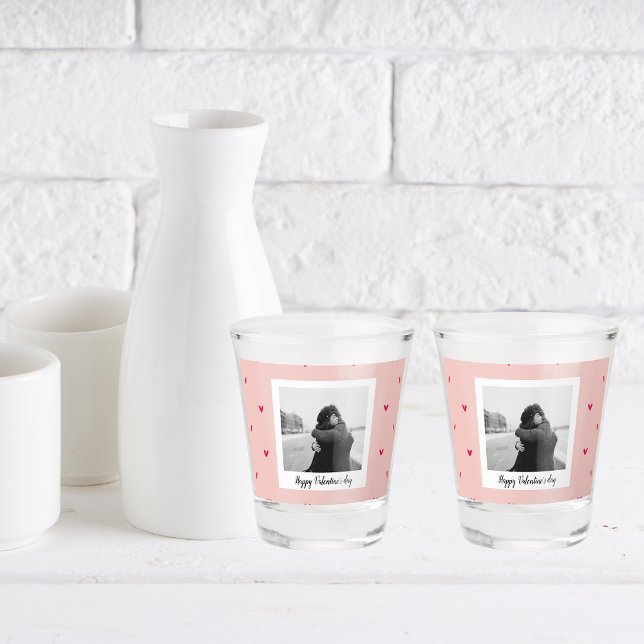 Happy Valentine's Day | Rosa und rotes Herz | Gesc Schnapsglas (Von Creator hochgeladen)