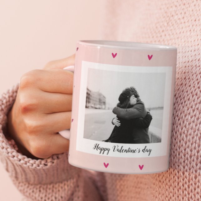 Happy Valentine's Day | Rosa und rotes Herz | Gesc Tasse (Von Creator hochgeladen)