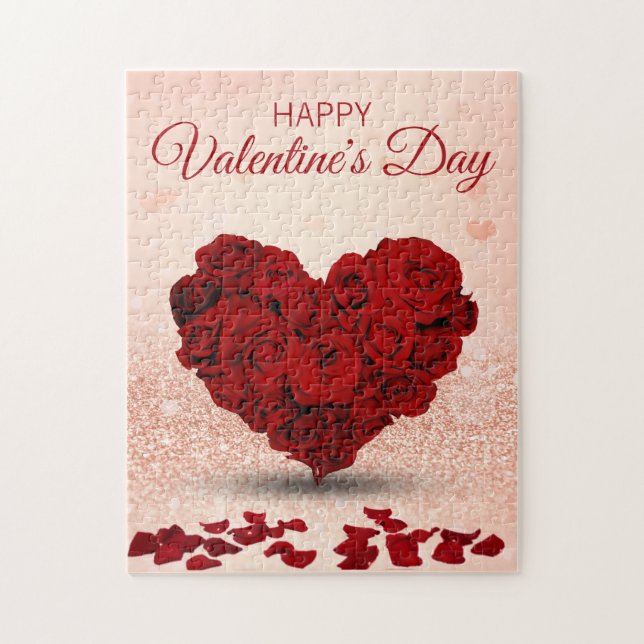 Happy Valentine's Day Rose Bouquet Herz Puzzle (Vertikal)